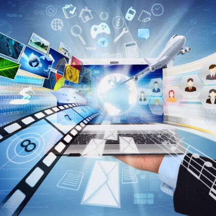 explosion of digital communications and social media from a computer